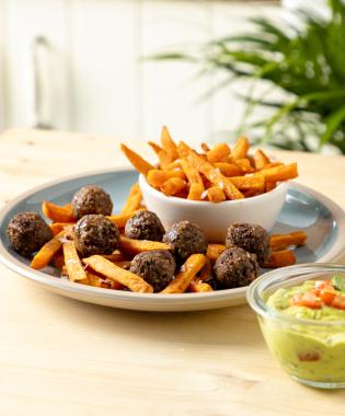 Φυτικά κεφτεδάκια με γλυκοπατάτες στο air fryer με dip guacamole